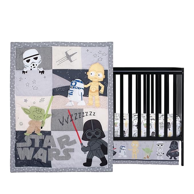 Lambs & Ivy Star Wars Classic 3-Piece Baby Crib Bedding Set - Yoda/Darth Vader