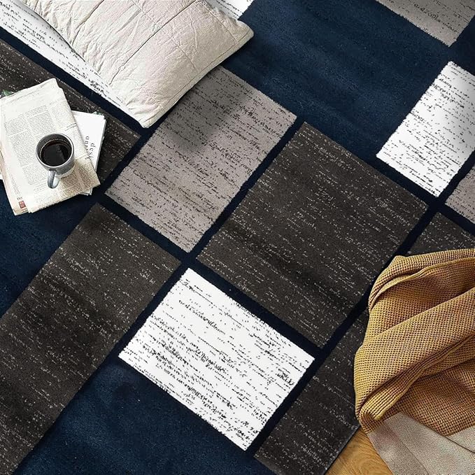 Rugshop Contemporary Modern Boxes Area Rug 3'3" x 5'3" Navy