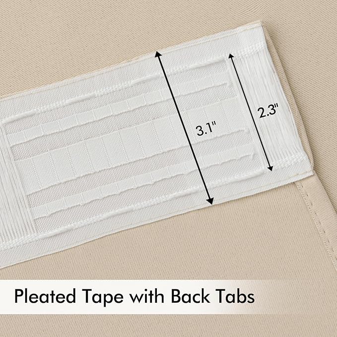 MIULEE Cream Beige Back Tab Light Blocking Curtains 100 Inch Length 2 Panels Set for Living Room Bedroom Privacy, Rod Pocket/Pinch Pleat Thermal Insulated Room Darkening Pleated Blackout Drapes