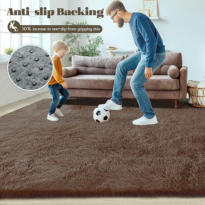 5x8 Area Rug for Living Room: Fluffy Shag Soft Washable Rugs Fuzzy Plush Indoor Carpet for Bedroom Nursery Playroom Dorm Kids Girls Boys Room (Coffee, 5'x8')