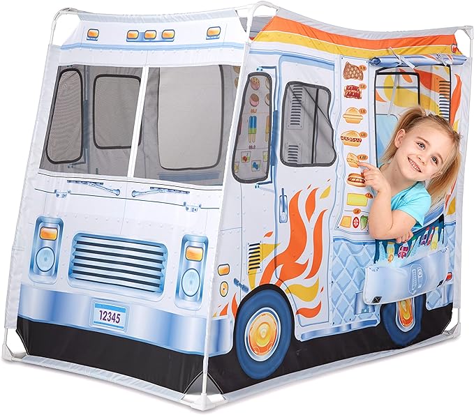 Melissa & Doug Fabric Double-Sided Food Truck Play Tent - Ice Cream and BBQ Role Play Toy Food Truck Tent, for Kids Ages 3+