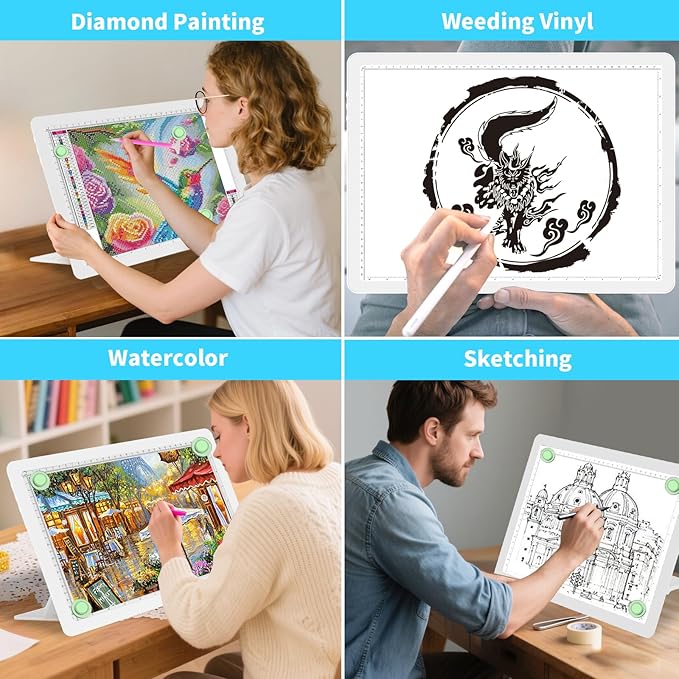 Phylosal Rechargeable A3 Light Pad with Built-in Stand & Bag, Magnetic Tracing Light Box for Drawing, Diamond Art Light Board with Side Button, Super Bright Light Table for Diamond Painting, Sketching