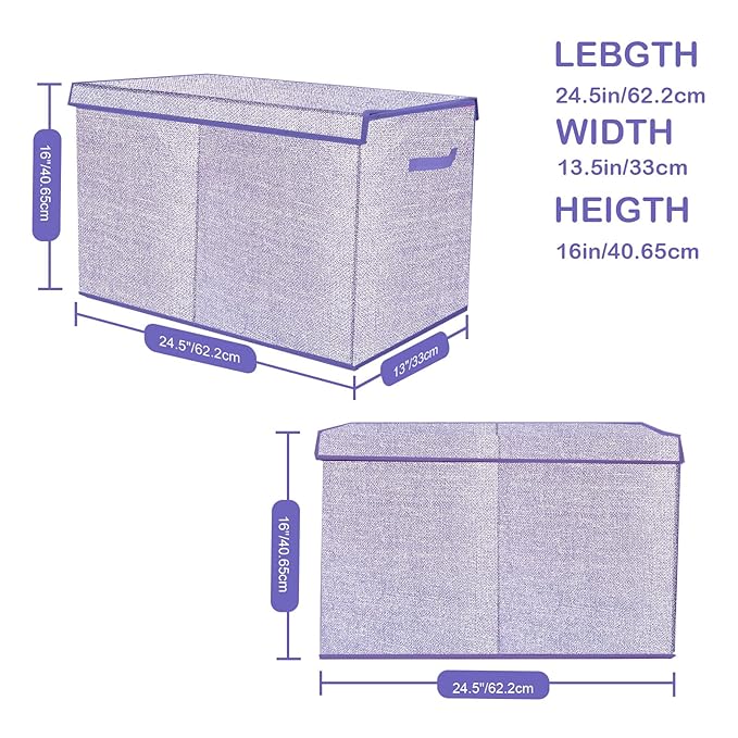 Toy Storage Bins,Large Toy Box Chest with Lids,Foldable Stuffed Animal Toy Organizers and Storage with Sturdy Handles for Kids,Girls,Boys,Nursery,Playroom 24.5"x13"x16" (Purple)