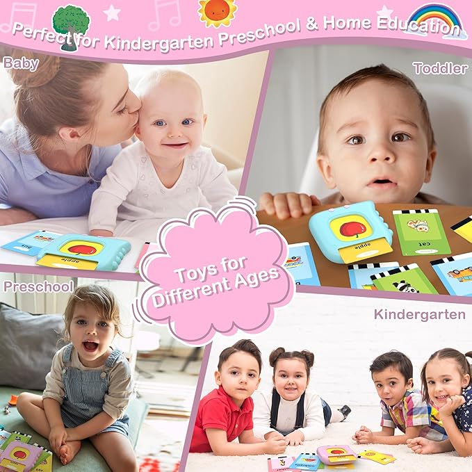 Talking Flash Cards for Toddlers 1-3, Educational Toddler Toys for 1 2 3 4 5 Years Old Girls Birthday Gift Idea, Montessori Learning Toy for Toddlers, Autism Sensory Toys, Pocket Speech Therapy Toy