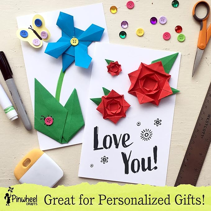 Pinwheel Crafts Origami Papers Kit - Multicolor Flower Origami Kit for Kids,Teens and Adults Ages 6 7 8 9 10 11 12+, Arts and Paper Crafts for Kids 150 Pcs - Fun Foldable Gift