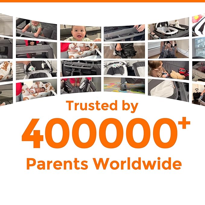 Pamo Babe 1-Second Setup 4-in-1 Playard for Babies - Heavy-Duty Steel Frame for Safe Sleep Space, Portable Crib with Changing Table, Locking Wheels, Breathable Mesh