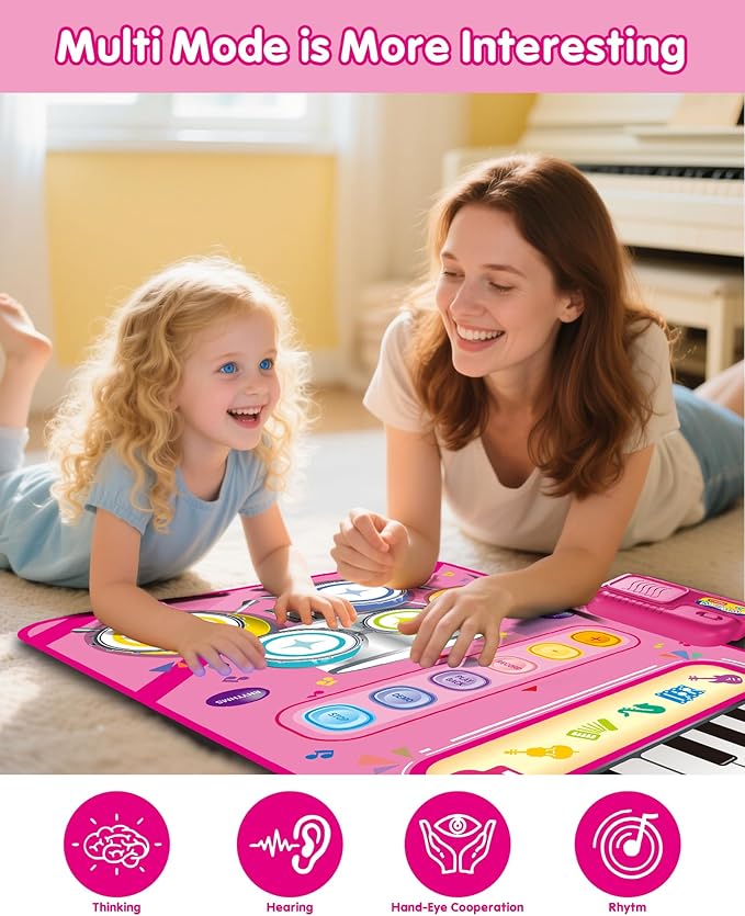 Toys for 1 Year Old Girl Gifts, Baby Musical Mat with Piano & Drum, Adjustable Volume, 12-18 Months Toddler Toys, Christmas Birthday Easter Gifts for 1-2 Year Olds Boys Girls (Pink)