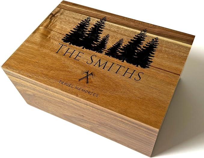 Travel Keepsake Box - Our Adventure Memory Box, Personalized Travel Couple Gift, Bamboo Wood Chest Trunk for Couples, Keepsake Storage for Tickets, Custom Valentine's Gifts, 11 x 8 x 4.75 in