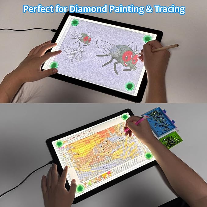 Phylosal Magnetic A4 Light Pad with Bag, Super Bright Light Box with Side Button, Diamond Art Light Board, Lightbox for Tracing and Drawing, USB Power Light Table for Sketching, Weeding Vinyl (Black)