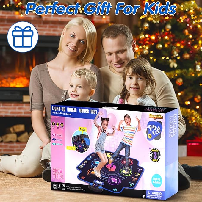 Kids Electronic Dance Pad with Light-up 6-Button & Wireless Bluetooth, Music Dance Game Mat with Built-in Music 9 Levels and 3 Modes, Birthday Gifts, Toys for Girls Ages 4-8, 8-12