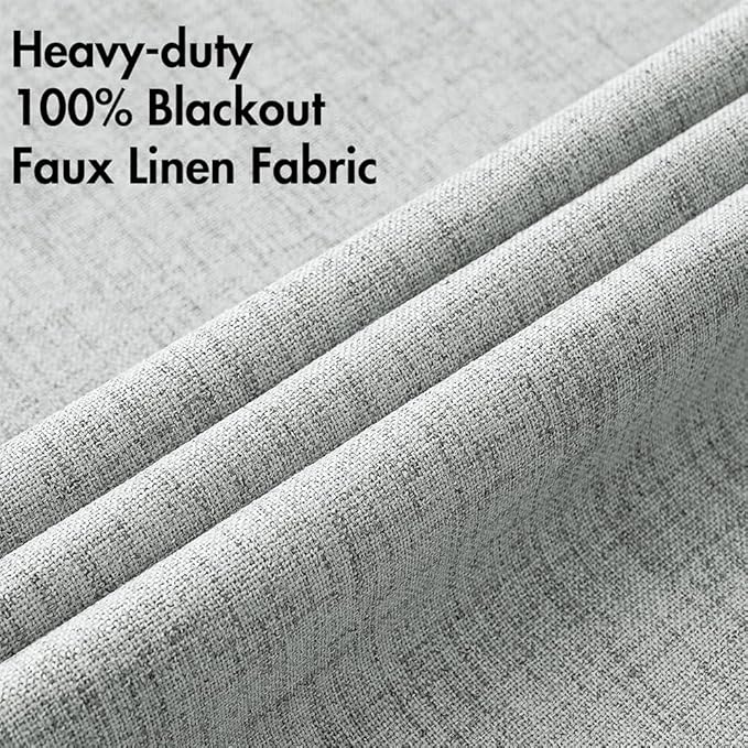 MIULEE Linen Curtains for Bedroom 100% Blackout Thermal Insulated Glacier Gray Grommet Room Darkening Curtains & Drapes for Living Room Nursery 52 x 45 Inch (2 Panels)