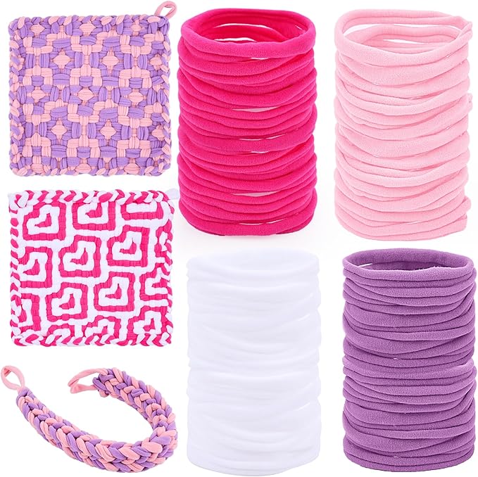 PREBOX 10’’ Potholder Weaving Loom Kit Refill Loops, DIY Crafts Supplies for Kids & Beginners, 112 Colorful Loops to Make 2 Large Pot Holders
