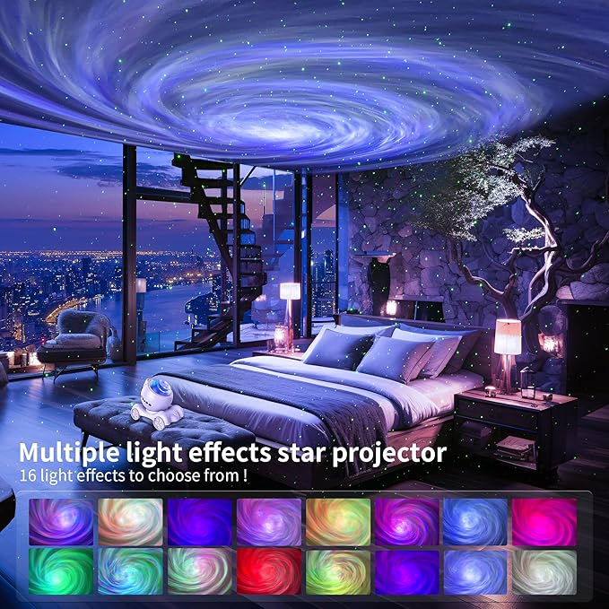 ENOKIK Galaxy Projector, Star Aurora Projector Built-in Bluetooth Speaker, Night Light for Kids Adults, White Noise Light for Home Decor/Relaxation/Party/Music/Gift (White)
