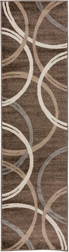Rugshop Modern Wavy Circles Design Runner Rug 2'7" x 10' Brown