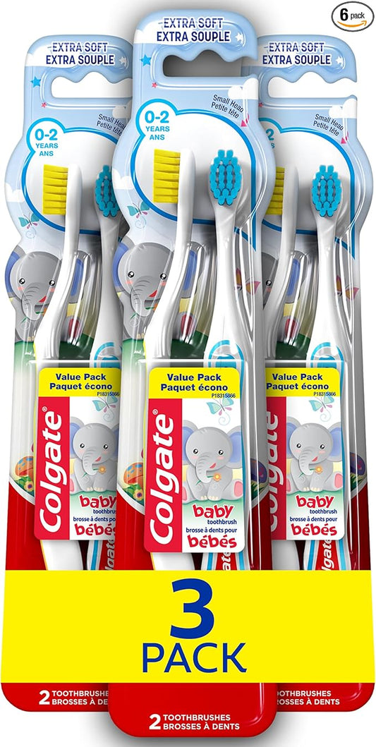 Colgate My First Baby and Toddler Toothbrush, Extra Soft Infant Training Toothbrush, Ages 0-2, 6 Count