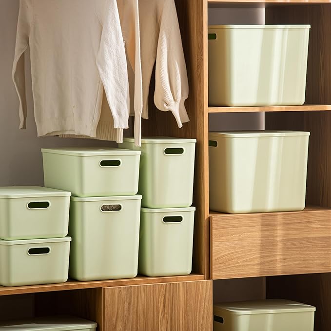 5 pack large plastic White storage bins Baskets, Toy Box Chest with Lids and Handle，Organizer Containers for Baby，Kids,snacks,Nursery，Shelves，Playroom, Bedroom，Office,Closet，home