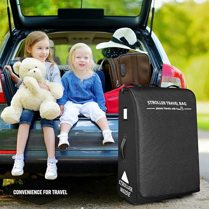 RAYMACE Padded Stroller Travel Bag for Airplane,Stroller Gate check bag with Wheels Compatible with UPPAbaby Vista,Vista V2,Cruz,Cruz V2, Travel Safe Protection Storage Bag,Patterned Design,Black