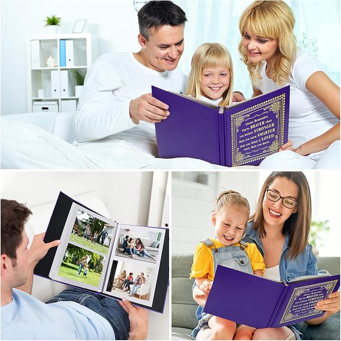 Inspirational Leather Photo Album,Magnetic Self-Stick Page Photo Album,Family Album,Hand Made DIY Albums Holds 3x5, 4x6, 5x7, 6x8 Photos (purple-always remember)