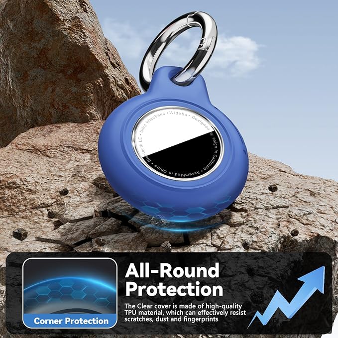 Upgrade Waterproof 4 Pack Airtags Holder with Apple Airtags Keychain, Hard PC Air Tag Case, Anti-Scratch & Shock Air tag Holder, Men's Women's Keyrings & Keychains -Rose Red+Purple+Blue+Green