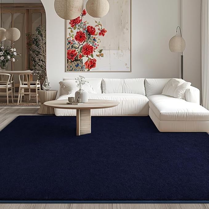 Kimicole 4x6 Washable Area Rugs for Bedroom Living Room, Low Pile Ulta-Thin Solid Color Rug, Non-Slip Soft Fluffy Carpet for Nursery Kids Room Dorm Room Home Decor (Navy Blue)