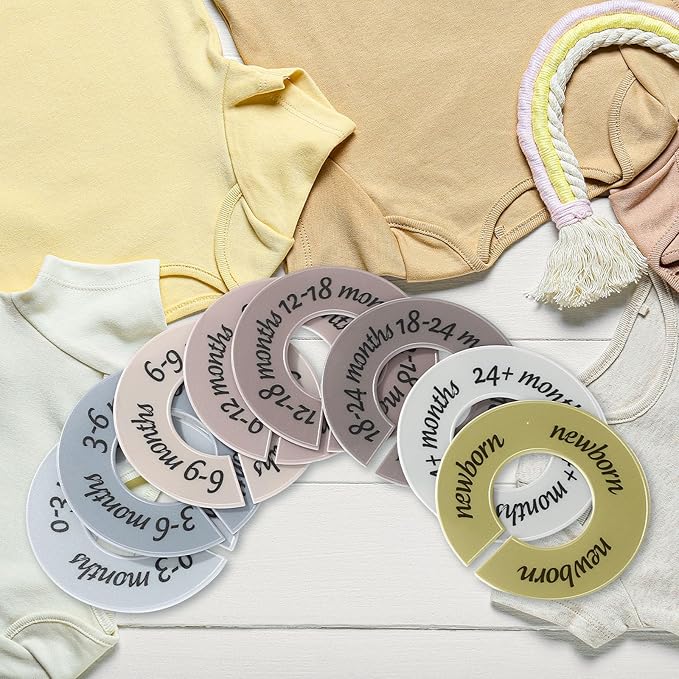 8 Pcs Baby Closet Dividers Unisex Baby Clothes Organizers Clear Labels for Nursery Closet Organizer & Decor Nursery Fits Most Rods(Natural,Earth Stone Color)
