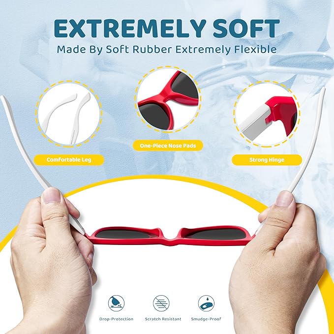 RIVBOS Kids Sunglasses Polarized UV Protection Flexible Rubber Glasses Shades with Strap for Boys Girls RBK004