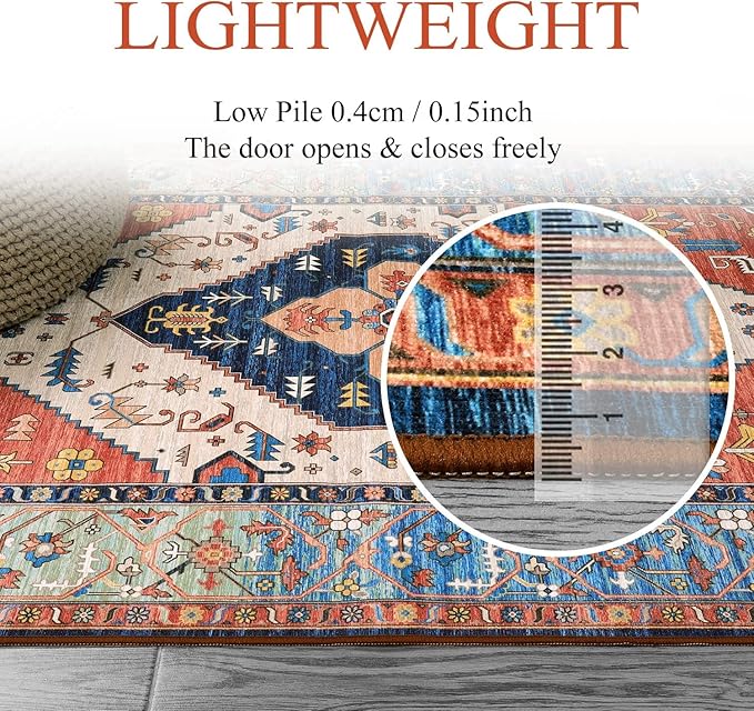 Lahome Boho 3x5 Washable Area Rugs, Small Non-Slip Bedroom Carpet Throw Low-Pile Rugs for Entryway Kitchen, Oriental Distressed Carpet for Bathroom Office Laundry Living Room, Rust