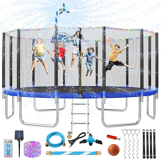 Upgraded 16FT 15FT 14FT 12FT 10FT 8FT Trampoline Outdoor with Basketball Hoop and Net, Capacity for 4-6 Kids and Adults
