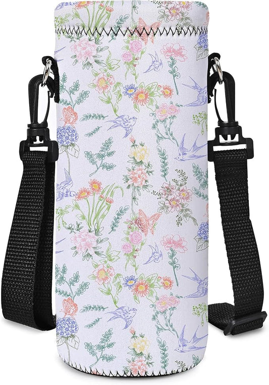 RICHEN Neoprene Water Bottle Carrier Bag with Adjustable Shoulder Strap,Insulated Water Bottle Cover for Stainless Steel/Glass/Plastic Bottles
