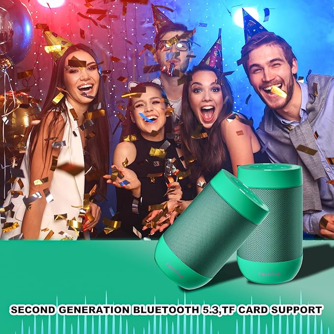 comiso Bluetooth Speaker with IP65 Waterproof,5.3 Bluetooth,TWS Pairing,Support TF Card,Portable Wireless Speaker for iPhone Samsung and More-Green