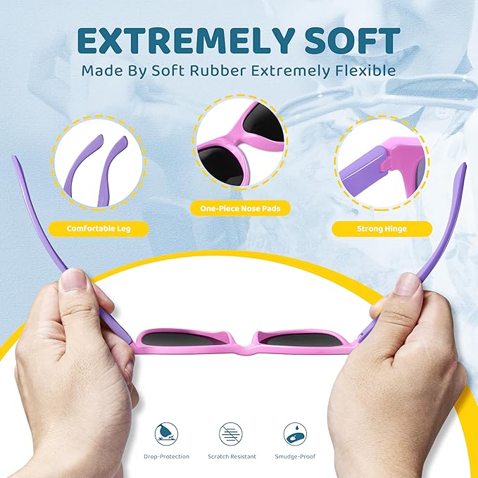 RIVBOS Kids Sunglasses Polarized UV Protection Flexible Rubber Glasses Shades with Strap for Boys Girls RBK004