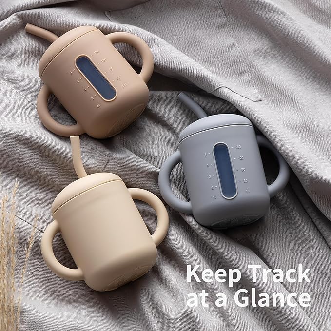 SAMiGO Silicone Sippy Cup, Baby Straw Cup for 6 12 18 Months, Sippy Cup with Straw for Toddlers 1-3 Years, Baby Water Cup for Drinking and Training, 6 oz