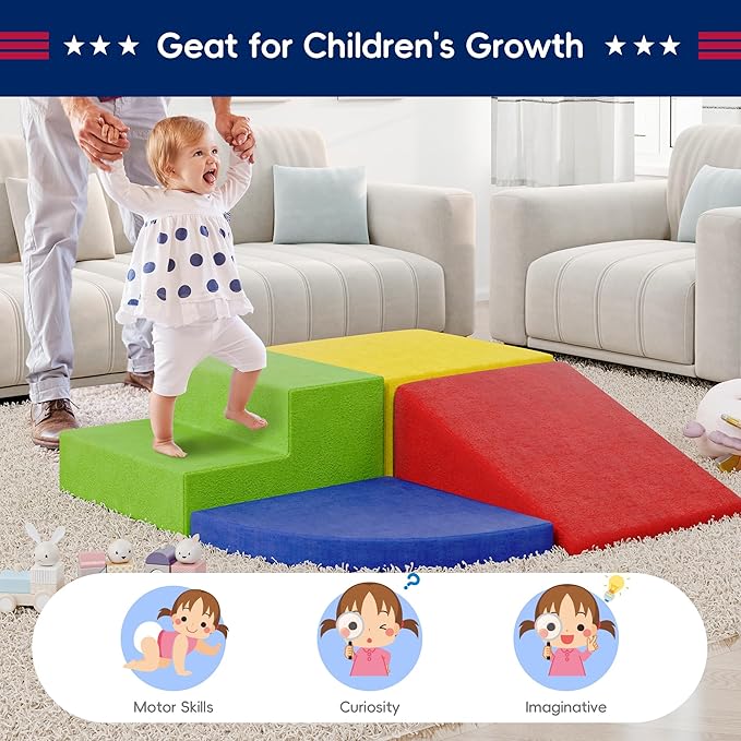 Large Baby Climbing Blocks – 6 Pcs Climbing Toys for Toddlers - Ultra High Density Soft Foam Play Gym Equipment Easy Wash for Indoor Nursery, Classic (Classic, 4-Piece)