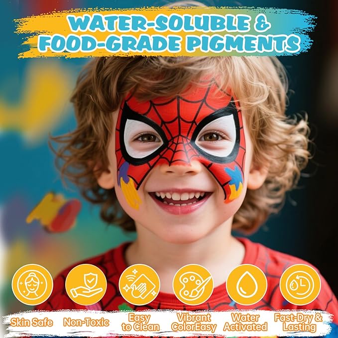 Face Painting Kit for Kids - 42 Colors Washable Face Paint Professional Face Paint Kit, with Brushes, Stencils, Palette, Gems, Crayon, Non-Toxic Body Makeup for Kids Halloween, Party, Birthday