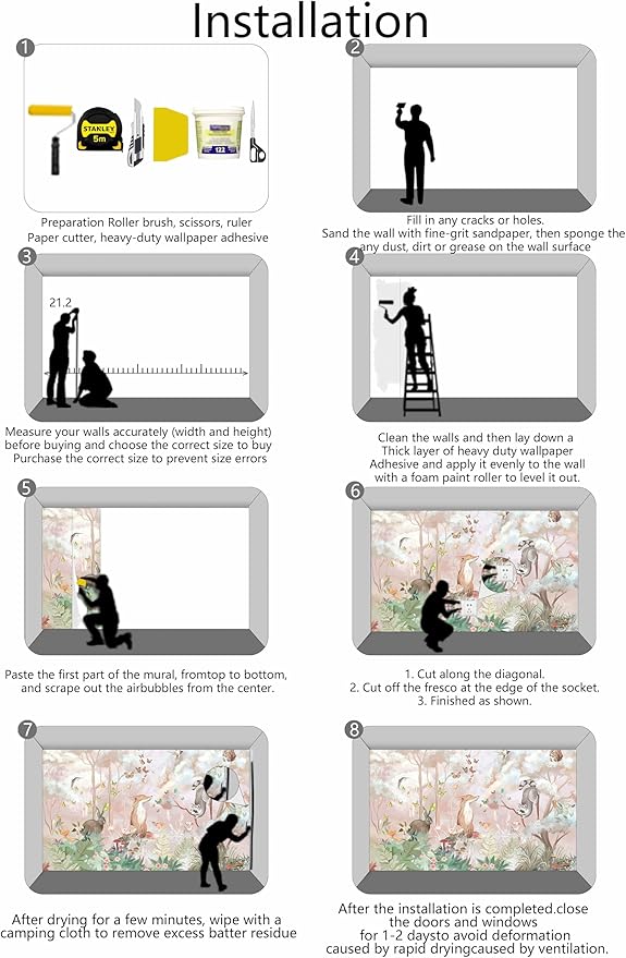 Kids Safari Wallpaper for Nursery, Woodland Fox Squirrel Rabbit Animals Wall Mural Pink Forest Wallpaper for Bedroom Living Room Children's Room(Not Self-Adhesive)