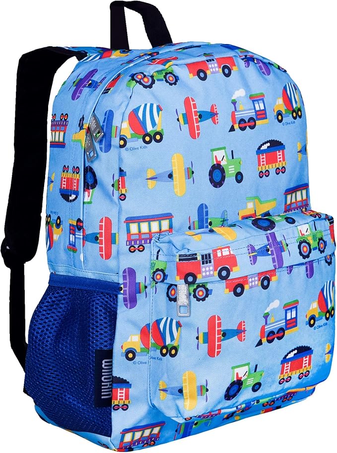 Wildkin 16-inch Kids Backpack – Durable, Padded & Spacious School Bag for Boys & Girls - Trains, Planes, and Trucks
