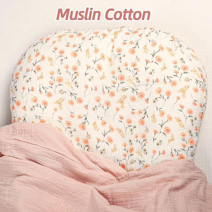 Hooyax Baby Lounger Cover 2 Pack - 100% Muslin Cotton Newborn Lounger Pillow Covers Only, Soft Breathable Infant Lounger Cover with Reinforced Stitching, Fits Most Standard Baby Loungers (Pink Floral)