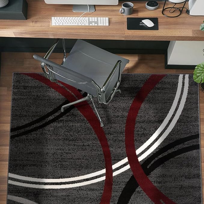 Rugshop Modern Wavy Circles Design Area Rug 4' x 6' Red