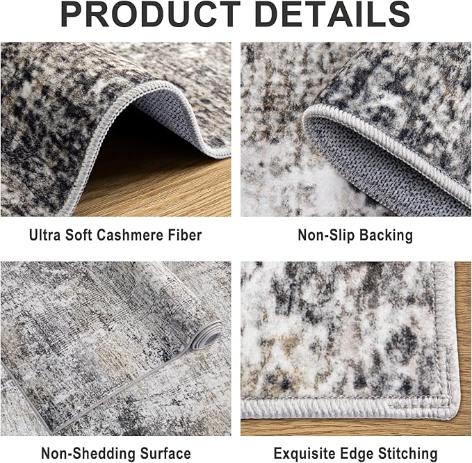 Area Rugs Living Room Rug - 4x6 Washable Modern Abstract Soft Neutral Non-Slip Carpet Large Indoor Floor Thin Carpets for Bedroom Dining Room Farmhouse Nursery Home Office Brown Black Grey