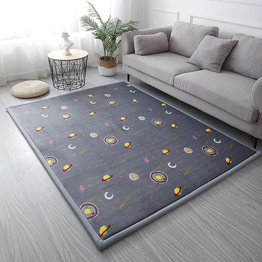 Loartee Coral Velvet Area Rug - 1" Thick Memory Foam Baby Play Mat, Washable Toddler Carpet, Home Decor for Living Room, Nursery, Kids Bedroom, Astral Gray, 6'7"x7'10"
