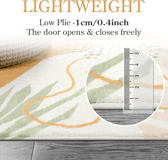 Lahome Boho Round Rug - Circle Rug 3Ft Washable Non-Slip Ultra-Thin Round Entryway Rug Throw Soft Small Circle Area Rug for Bathroom, Botanical Print Circular Rugs for Bedroom Nursery Kids Room Sofa