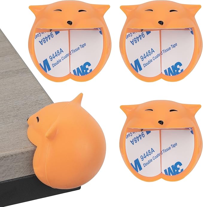 Large Corner Protectors for Furniture, Adhesive Corner Guards, Cute Fox Shape Decorative Silicone Corner Guards Corner Protector for Table, Desk, Bookshelf, Bed Frame (Orange, 4 Pcs)