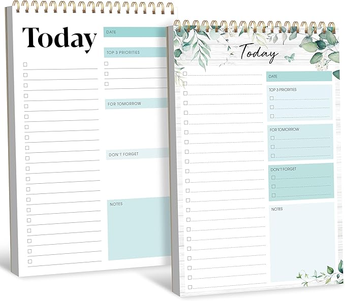 2 To Do List Notepads, Daily Planner Notebook with Tear-off Design, Undated Writing Organizer for Daily Tasks and Goal, Coiled Task Track Checklist Productivity Pad for Office, Classroom, Home, School