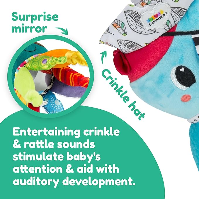 Lamaze Clip On Car Seat and Stroller Toy - Captain Calamari - Crinkle Car Seat Toys and Stroller Toys - Sensory Toys for Babies - Travel Toys for Car - Infant Toys Ages 0 Months and Up