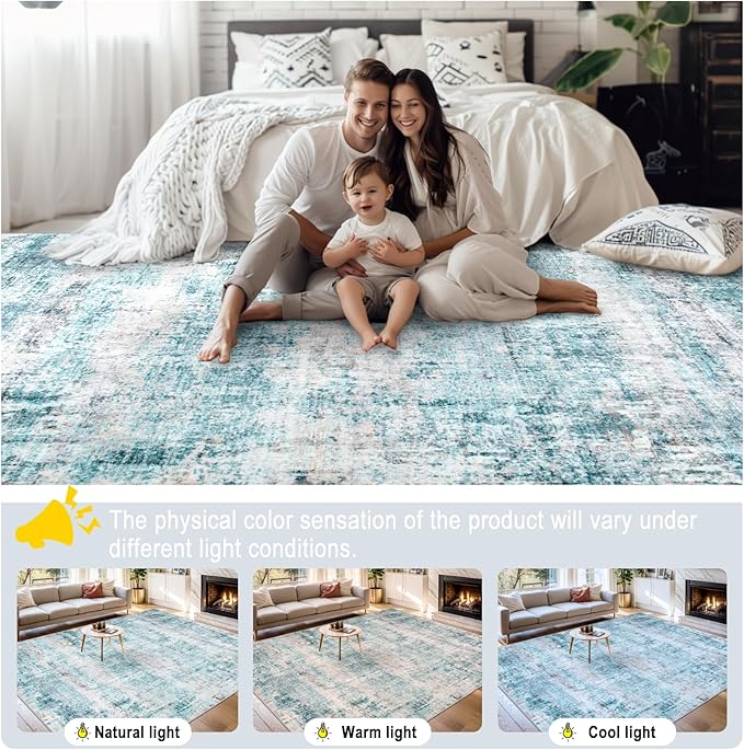 8x10 Area Rugs for Living Room - Washable Rug Modern Abstract Soft Large Neutral Non-Slip Carpet Indoor Floor Thin Carpets for Bedroom Dining Room Farmhouse Nursery Home Office Green