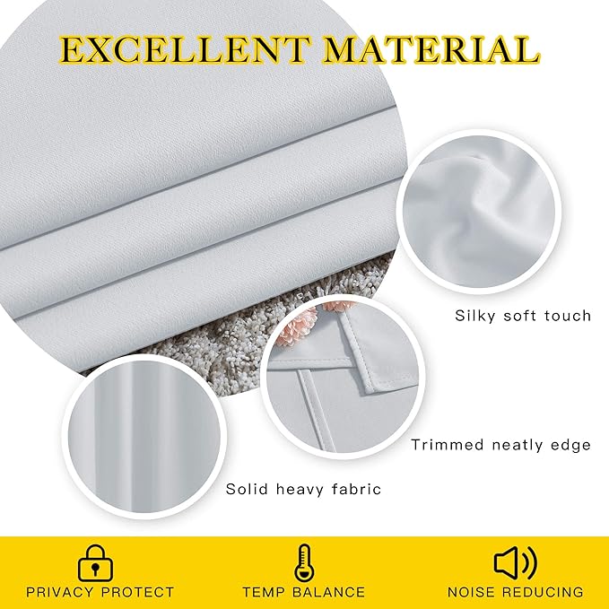NICETOWN Blackout Living Room Curtains Greyish White - Home Fashion Ring Top Thermal Insulated Darkening Curtains for Bedroom/Living Room (2 Panels, W52 x L90, Greyish White)