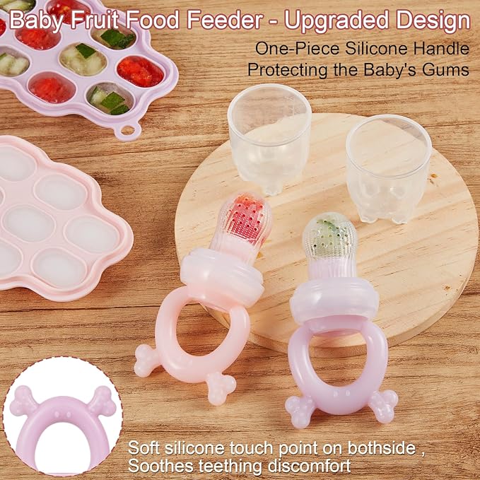 KingKam Baby Breastmilk Popsicle Molds & Baby Fruit Feeder (2 Pack), Baby Food Freezer Tray Storage Containers, Silicone Pacifier Feeder and Teether