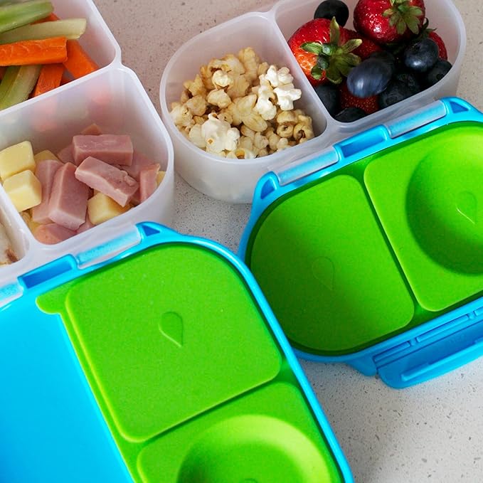 b.box Snack Box for Kids & Toddlers: 2 Compartment Snack Containers, Mini Bento Box, Lunch Box. Leak Proof, BPA free, Dishwasher safe. School Supplies. Ages 4 months+ (Blue Slate, 12oz capacity)