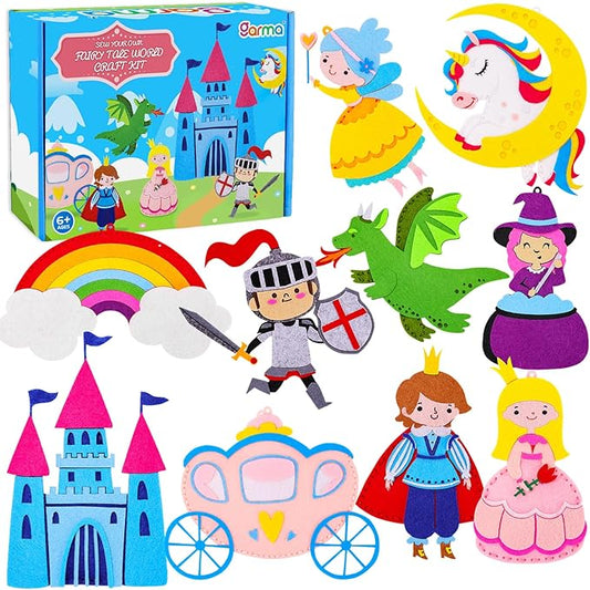 Garma Fairytale Sewing Kit for Kids - 12 in 1 DIY Kids Sewing Crafts Kit for Beginners - Mini Sewing Kits for Kid 5-8 8-12 - Easy Sew Your Own Felt Fairy Tale Craft Set for Boys & Girls Birthday