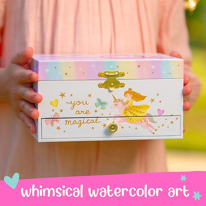 Musical Princess Kids Jewelry Box - Girls Jewelry Box with Mirror, Princess Gifts for Little Girls, Unicorn Toys for Girls Age 4-6